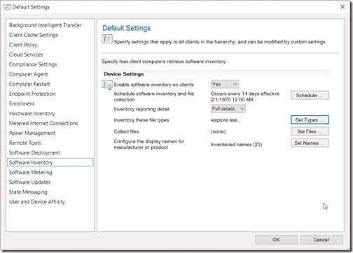 SCCM Software Inventory - Default Settings