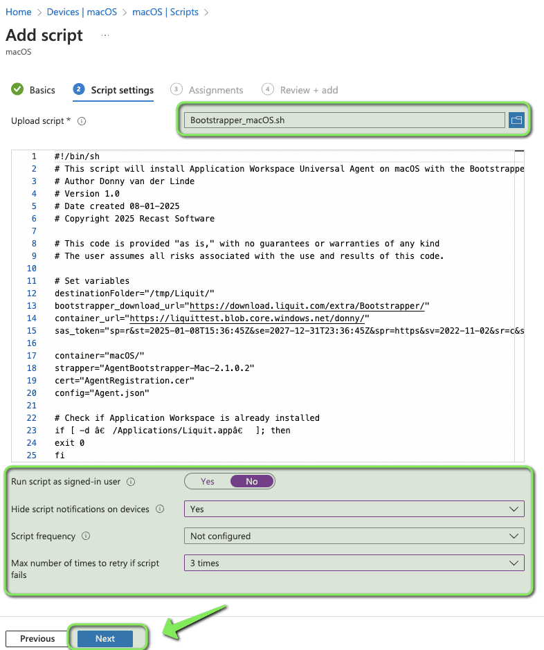 macOS Enrollment in Microsoft Intune Bootstrapper - Upload script