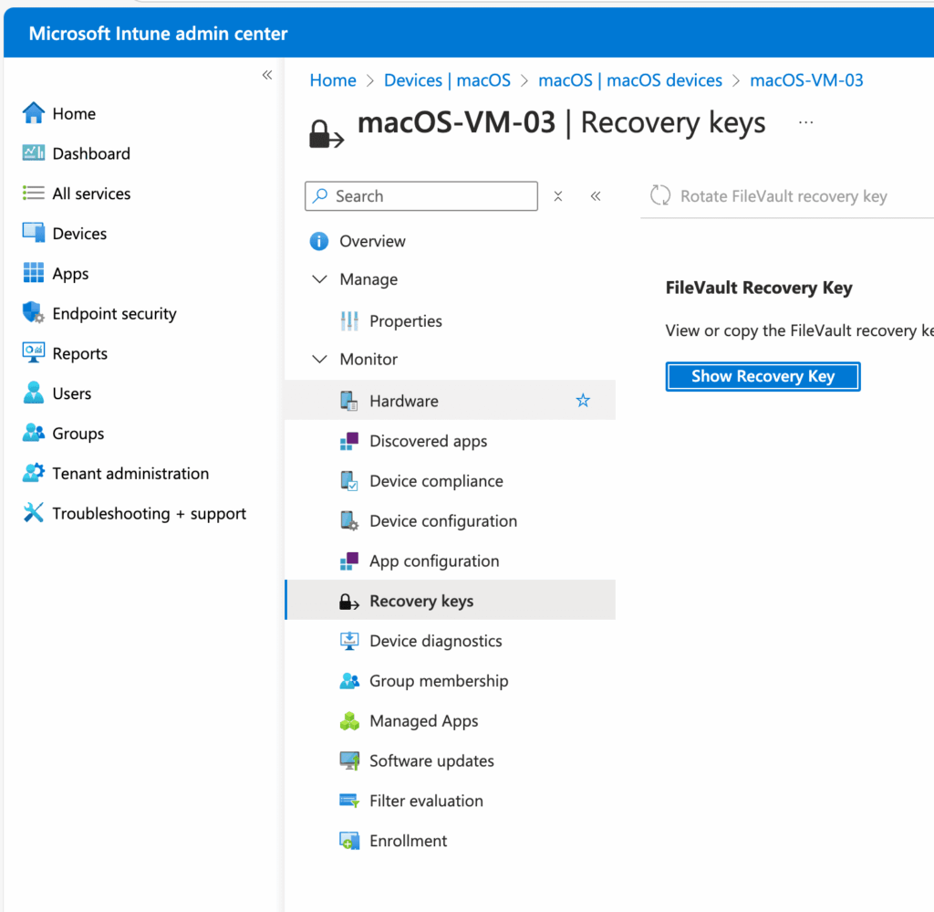 Recovery Key Location