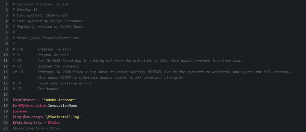 uninstall applications script