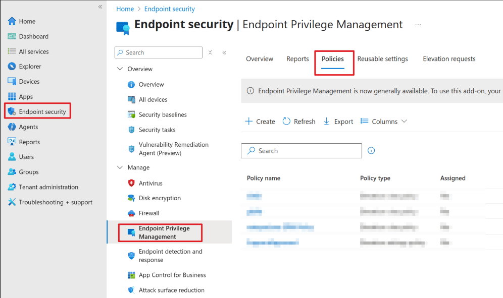 Endpoint Privilege Management -  Policy creation