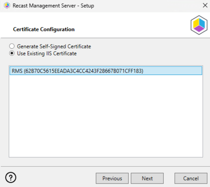 Installing Recast Management Server - Certificate Setup