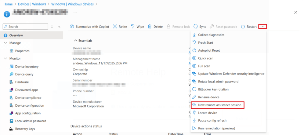 Set Up Remote Help - Starting New Session