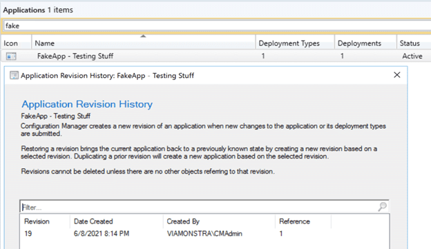 Application Revision History - Results