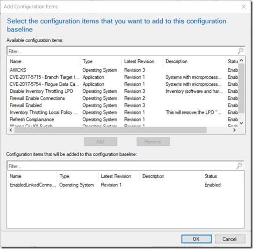Configuration Baseline - OK Button