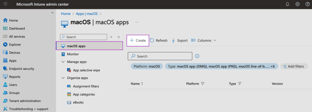 macOS Dock customization with Intune - Create App