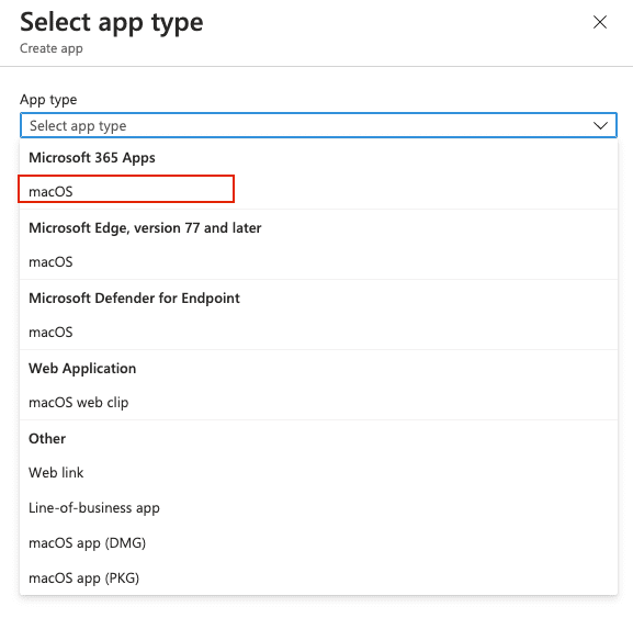 Deploy Microsoft 365 Apps to macOS Devices with Intune - select macOS