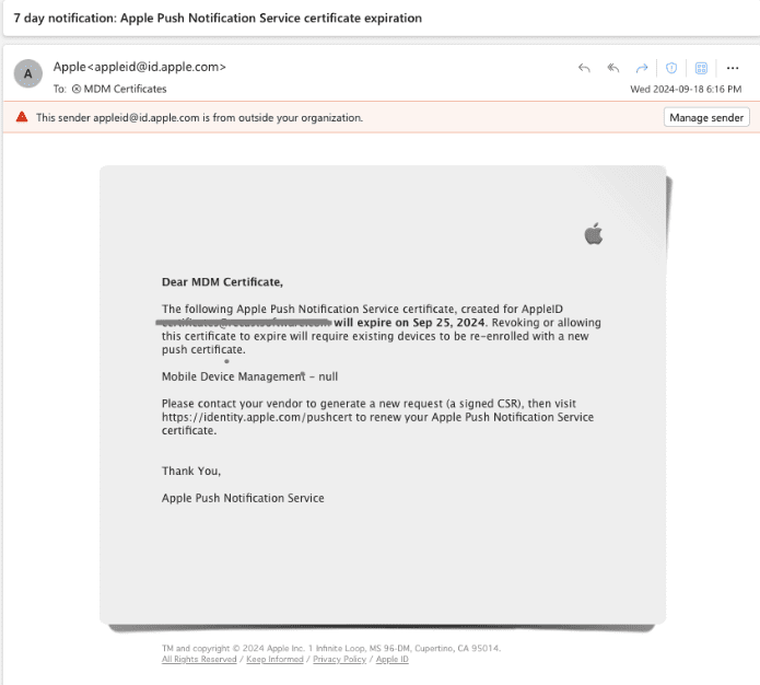 Apple MDM Certificate - Reminder Renewing Your Apple MDM Certificate for Intune - email reminder