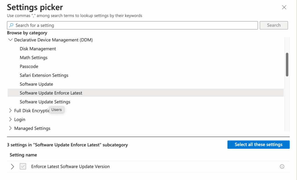 Declarative Device Management - Settings Picker