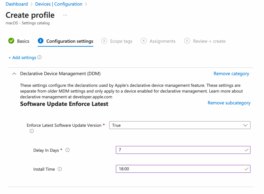 Declarative Device Management - Configuration Settings