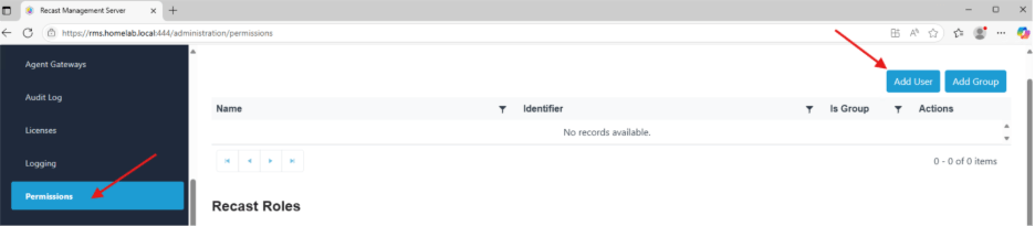 Recast Management Server Configuration - Users