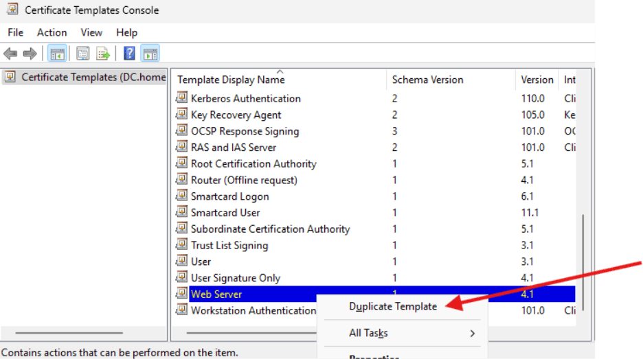 Creating a Certificate Authority - Duplicate web server template