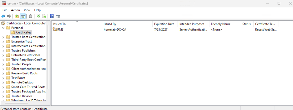 Creating a Certificate Authority - RMS Certificate 