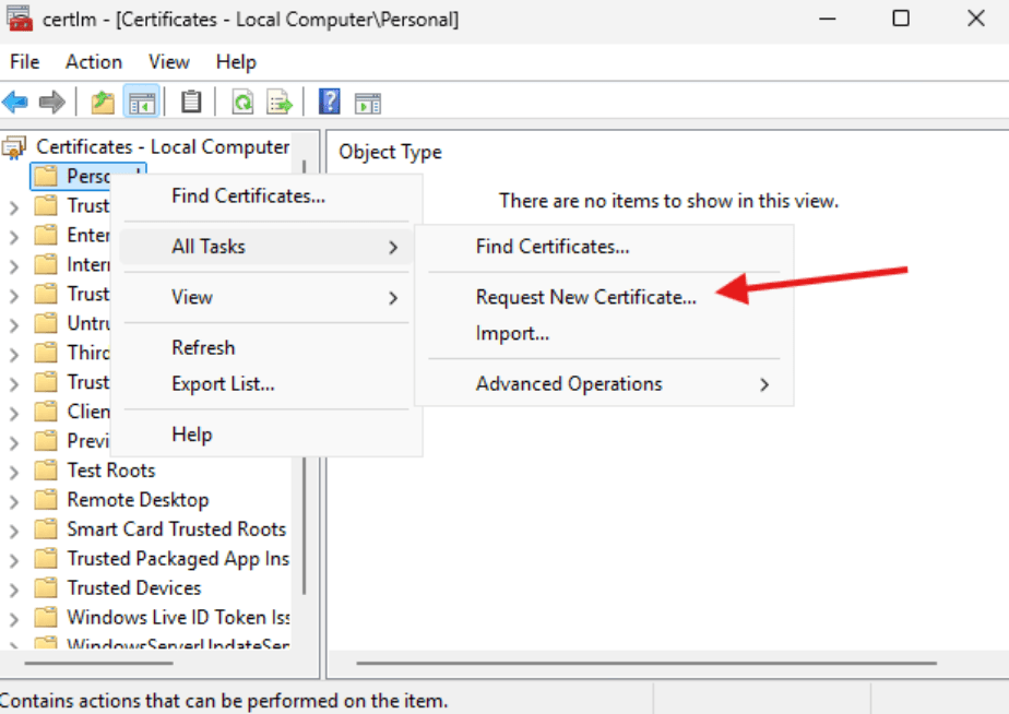 Creating a Certificate Authority - Request new certificate 