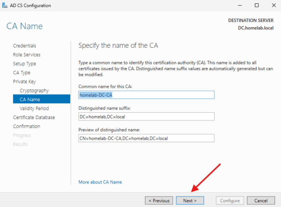 Creating a Certificate Authority - CA Name