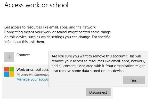 Remove Intune - Workplace Join - Yes Button Remove Intune - Workplace Join - Yes Button