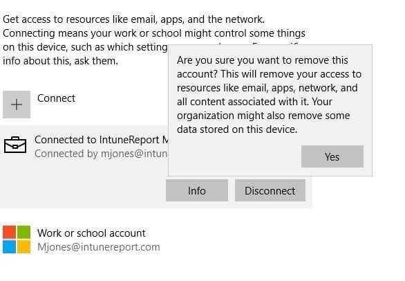 Remove Intune - Yes Button Remove Intune - Yes Button