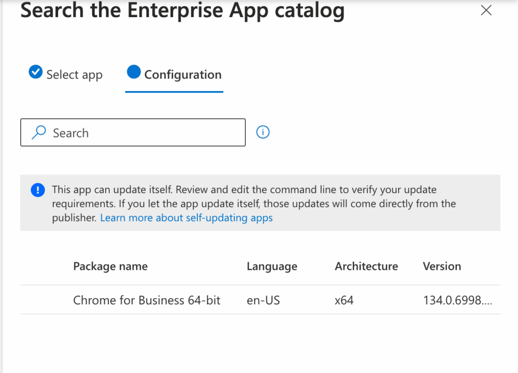 Intune Enterprise App Management - Chrome package
