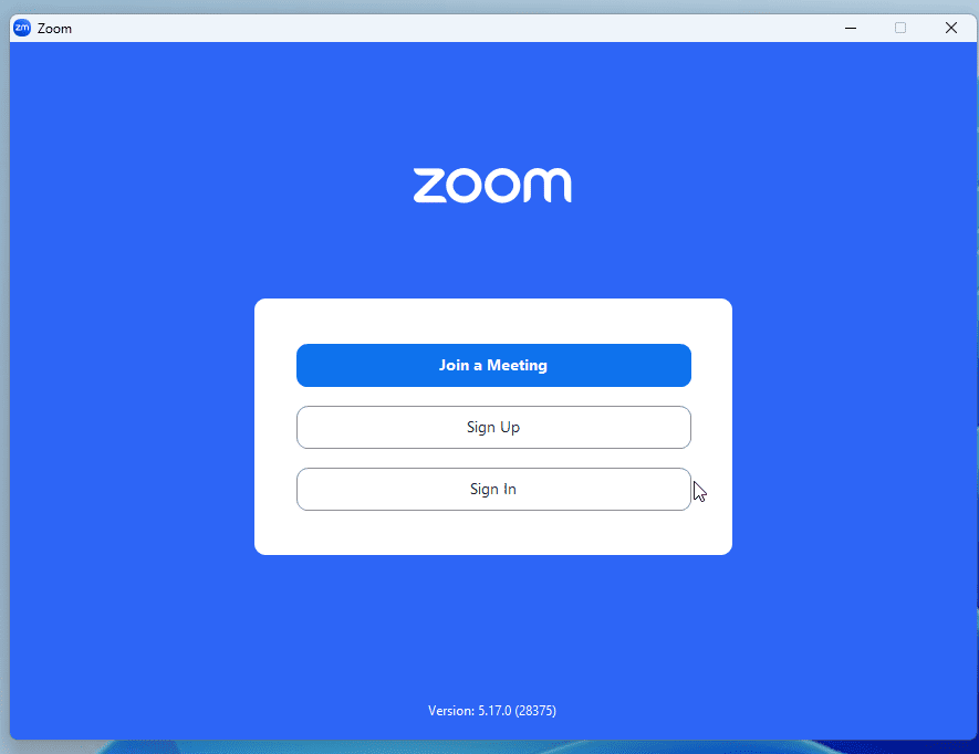 Zoom login screen