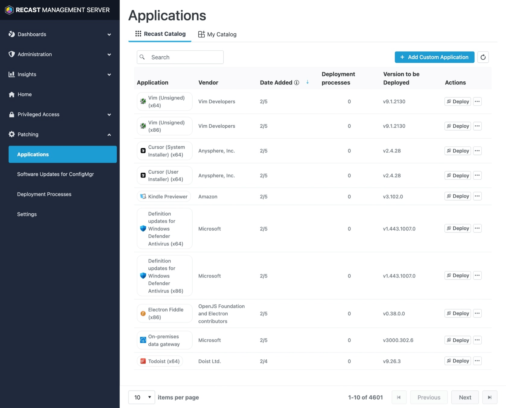 A screenshot of the Right Click Tools patching capability, located within the Recast Management Server (a required component to do patching).