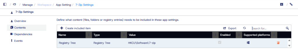 A screenshot from within Application Workspace demonstrating the new App Settings feature from an administrator viewpoint.