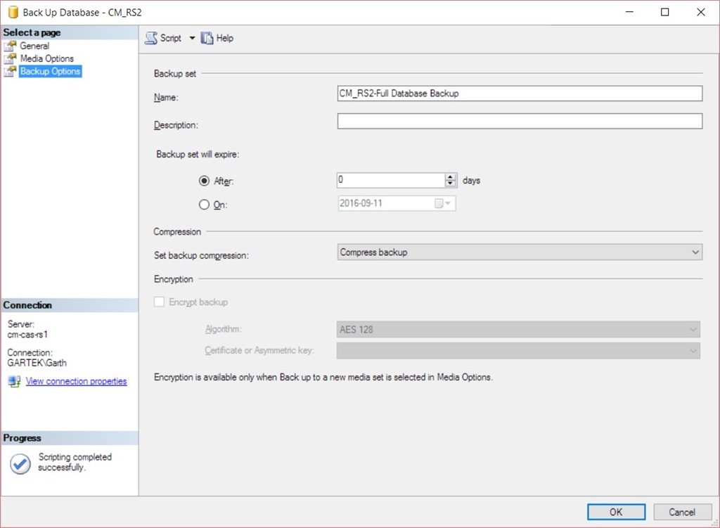 How to Backup Your ConfigMgr Database Using SQL Server-Step 9