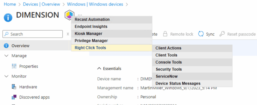 Right Click Tools Functional with Entra ID-Joined, Intune-Only Devices - Right Click Tools menu