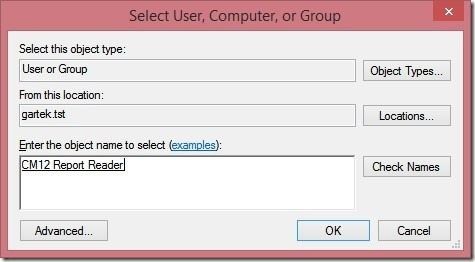 SCCM Report Reader AD Security Group - Add Group Name