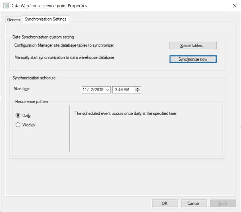 Add Tables to the ConfigMgr Data Warehouse - Synchronize Now Add Tables to the ConfigMgr Data Warehouse - Synchronize Now