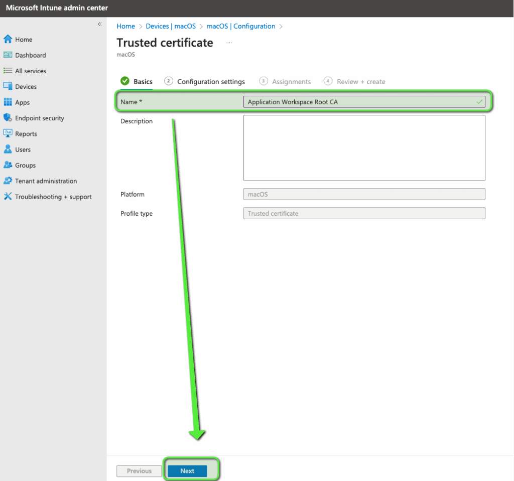 Trusted certificate - name