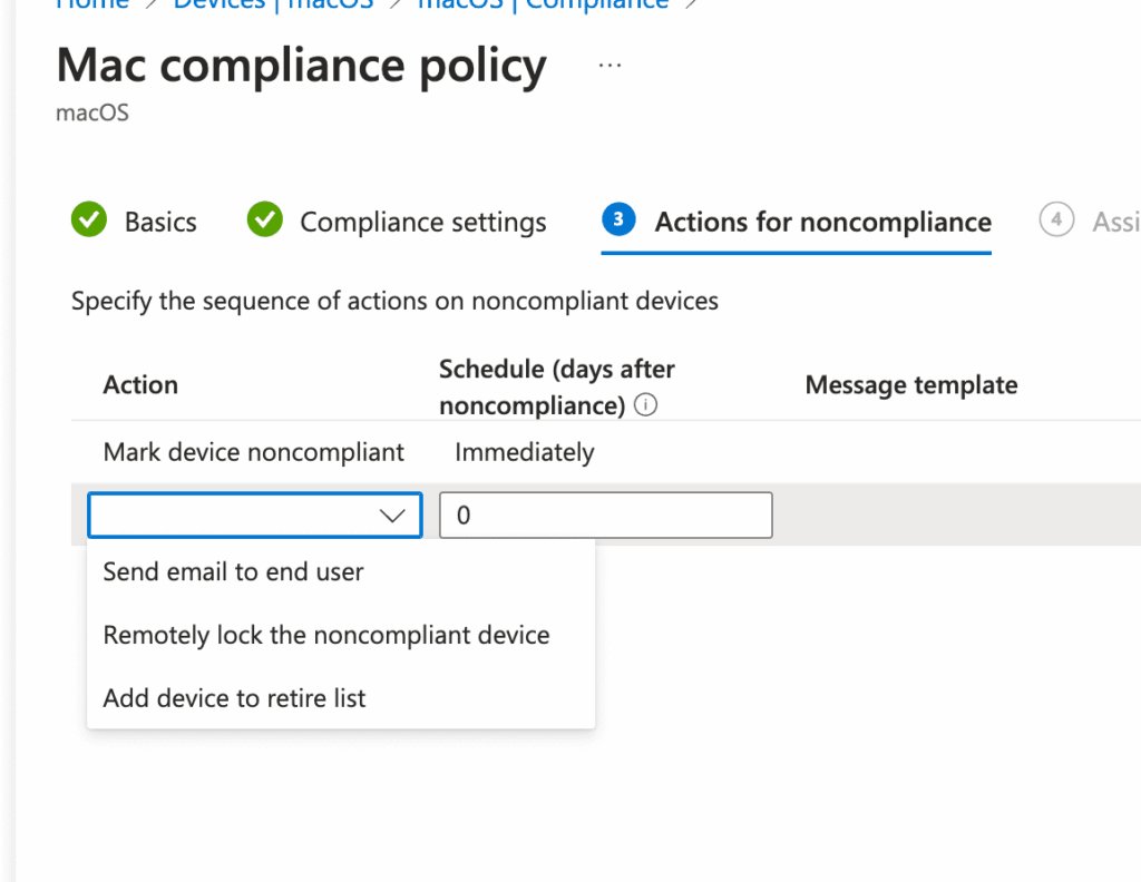 Device Compliance Policy for macOS - actions for non-compliance