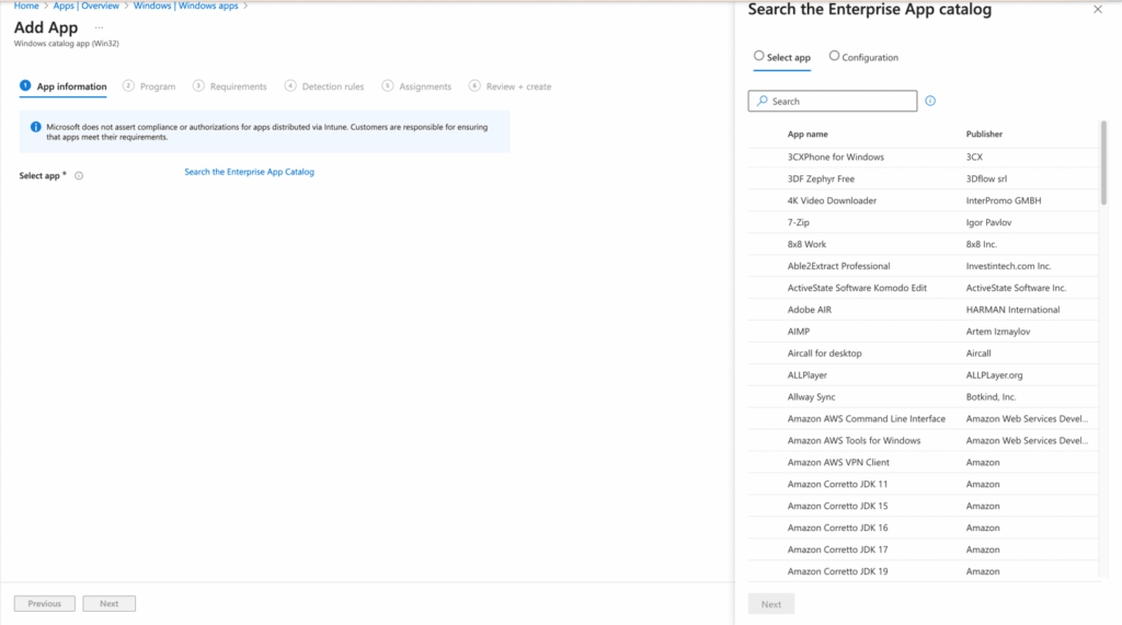 Enterprise App catalog list