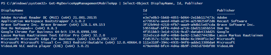 Remove Win32 apps from Intune with PowerShell - Output