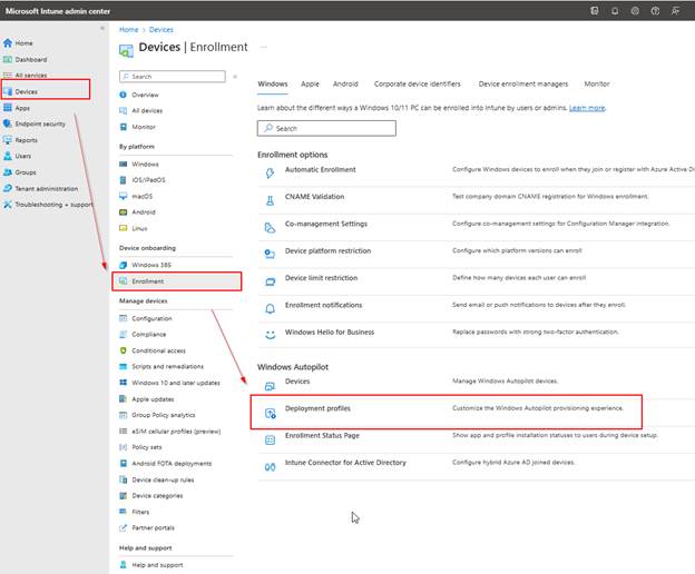 Create Windows Autopilot Deployment Profile