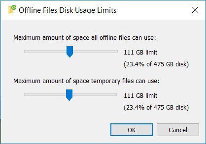 Windows 10 Offline Files - Change Cache Size - Disk Usage Limits Windows 10 Offline Files - Change Cache Size - Disk Usage Limits