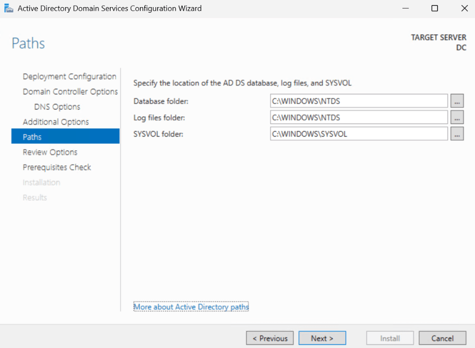 Creating a Domain Controller - Log paths