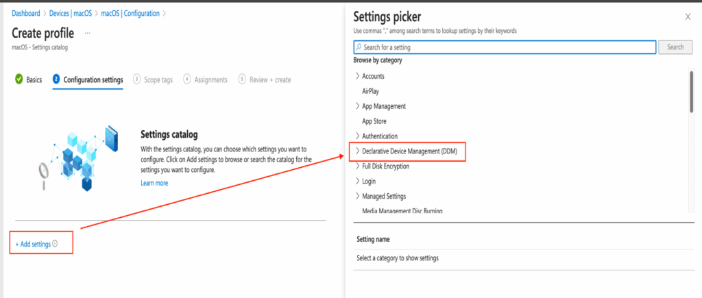 Declarative Device Management - Settings