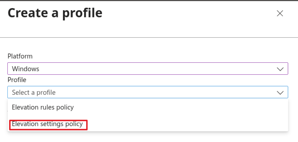 Creating elevation settings policy