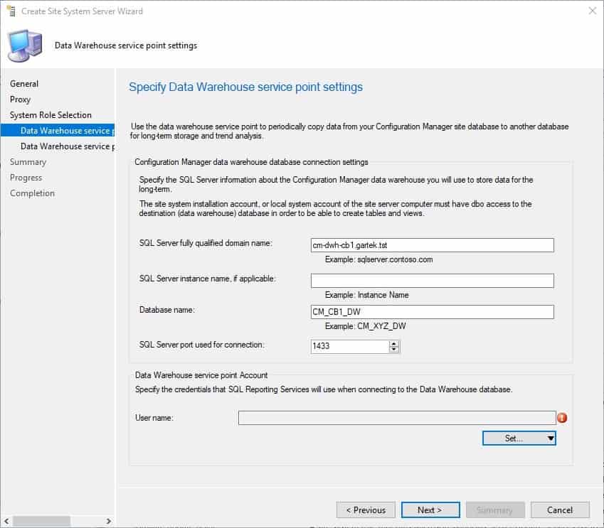 Data Warehouse - Service Point Settings