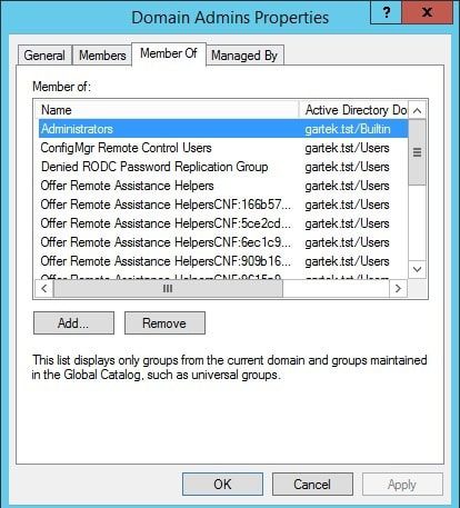 Nested AD Security Groups - Domain Admins Properties
