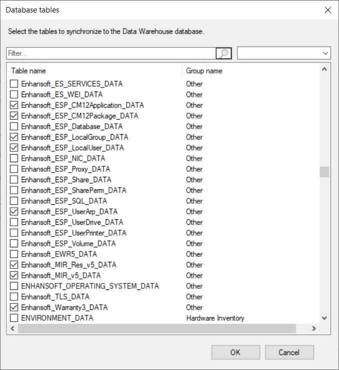 Add Tables to the ConfigMgr Data Warehouse - Database Tables