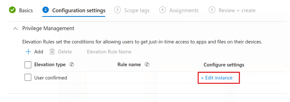 Profile configuration settings