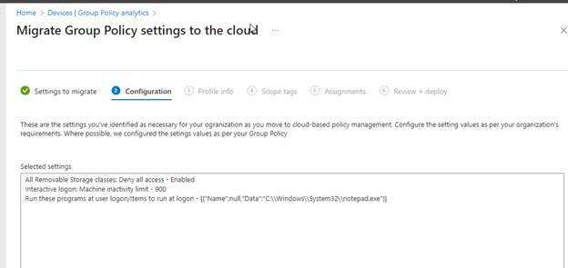 Configuration page