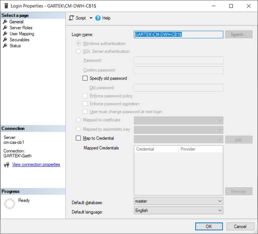 Add Tables to the ConfigMgr Data Warehouse - Login Properties Add Tables to the ConfigMgr Data Warehouse - Login Properties