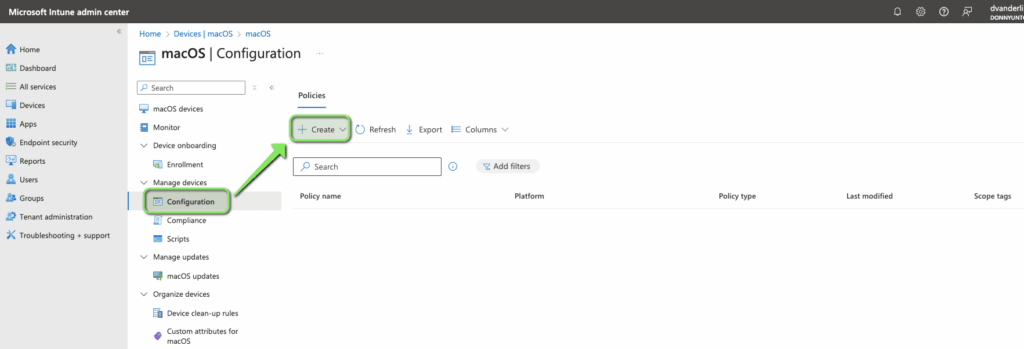 Intune - create new policy