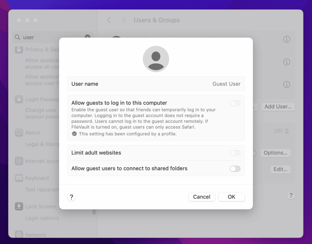 macOS Security Controls - Guest User Settings