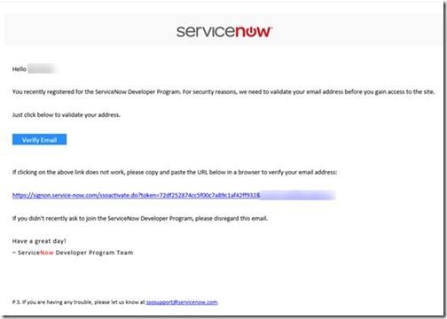 Request a ServiceNow Developer Instance - Verify Email