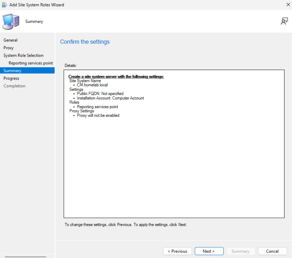 SSRS - Settings Confirmation