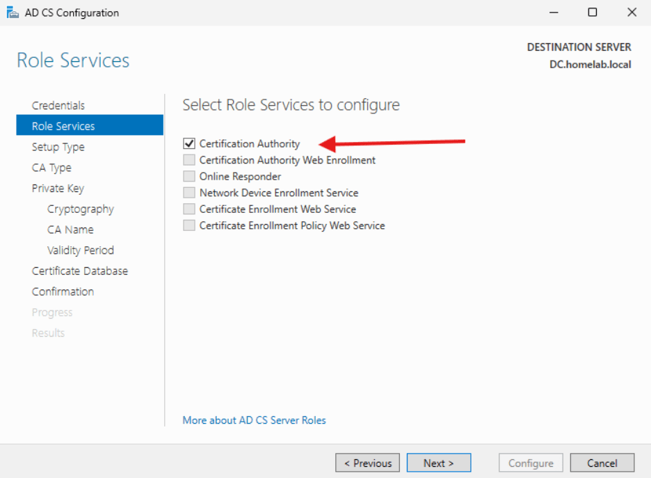 Creating a Certificate Authority - CA Role Services