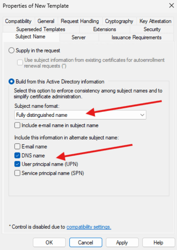 Creating a Certificate Authority - New template properties